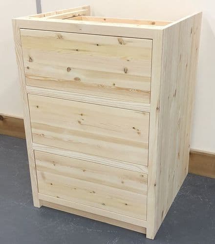 Traditional Style Pine 500mm Wide 3 Drawer Kitchen Base Unit