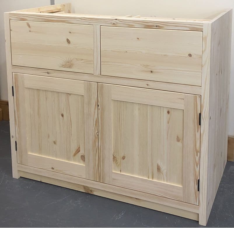Double Shutter Unit Base Kitchen Traditional Style Pine 800mm Wide 2 Door & 2 Drawer Kitchen Base Unit