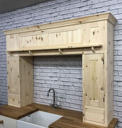 Traditional Style Pine Over Mantle Kitchen Unit