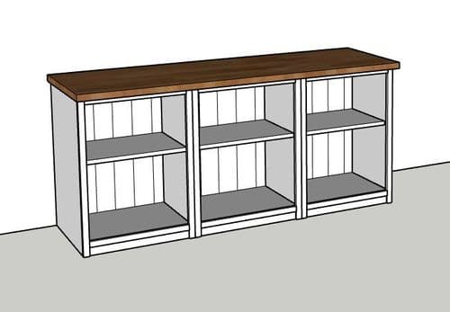 Traditional Style Utility Room Storage Run Of Open Base Units With Solid Oak WorkTop