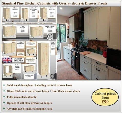 solid pine overlay style solid wood kitchen cabinets