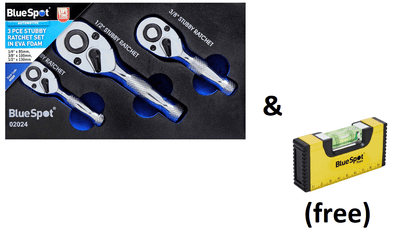 ( WITH FREE GIFT) Blue Spot 02024 Stubby Ratchet Set In EVA Foam Tools 3 Piece