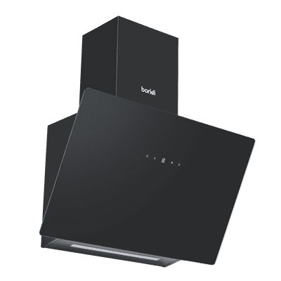Baridi DH105 Angled Chimney Cooker Hood with Touch Controls & Carbon Filters 60cm - Black Glass