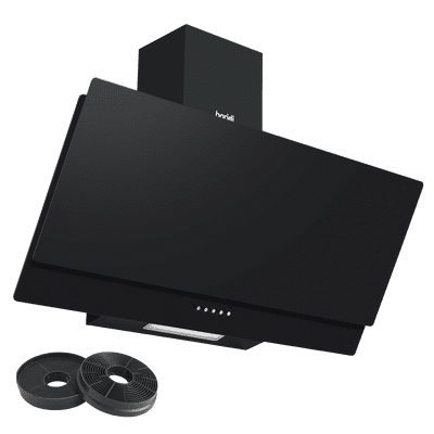 Baridi DH106 Angled Chimney Cooker Hood with Carbon Filters & LED Lamp 90cm - Black Glass