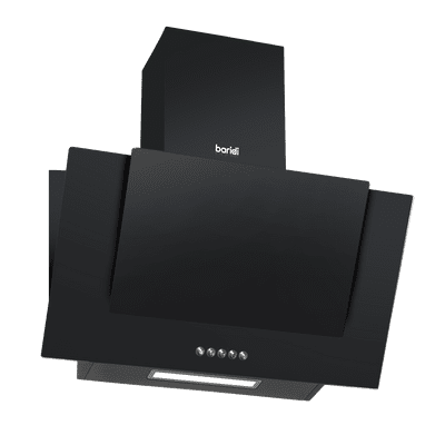 Baridi DH129 Angled Chimney Cooker Hood with Carbon Filters LED Lamp Black Glass