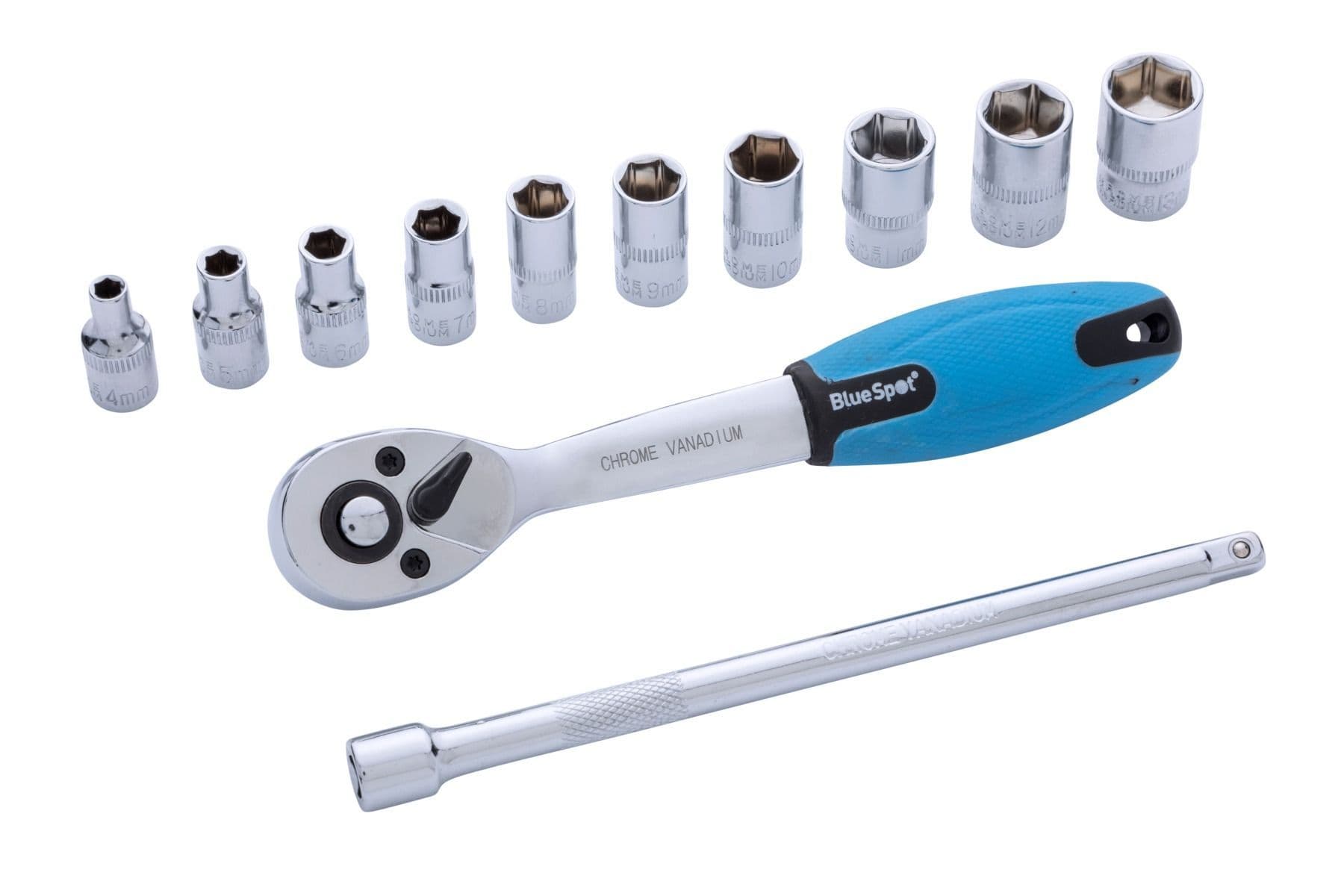 Blue Spot Tools 12 PCE 1/4" Metric Ratchet & Socket Set (4-13mm)