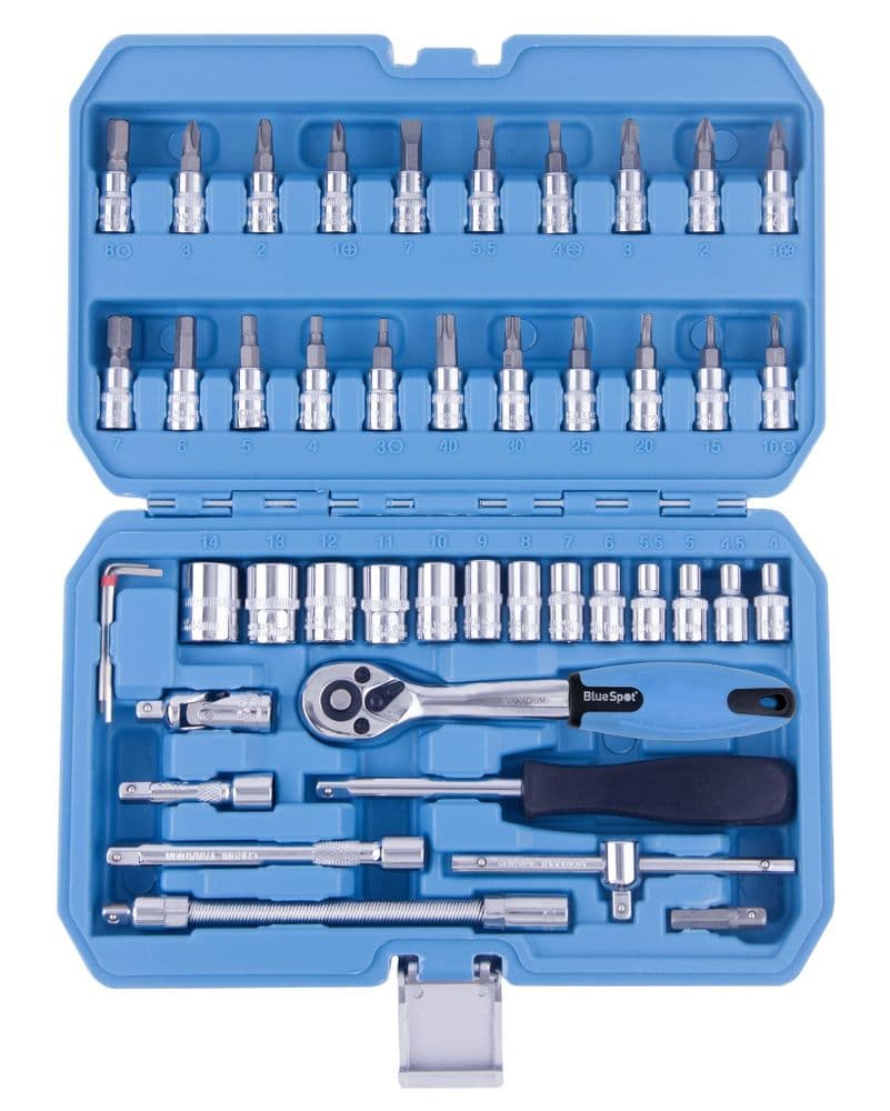 Blue Spot 01530 Metric Socket Ratchet Bit Set 4 - 14mm 46 Piece 1/4 D