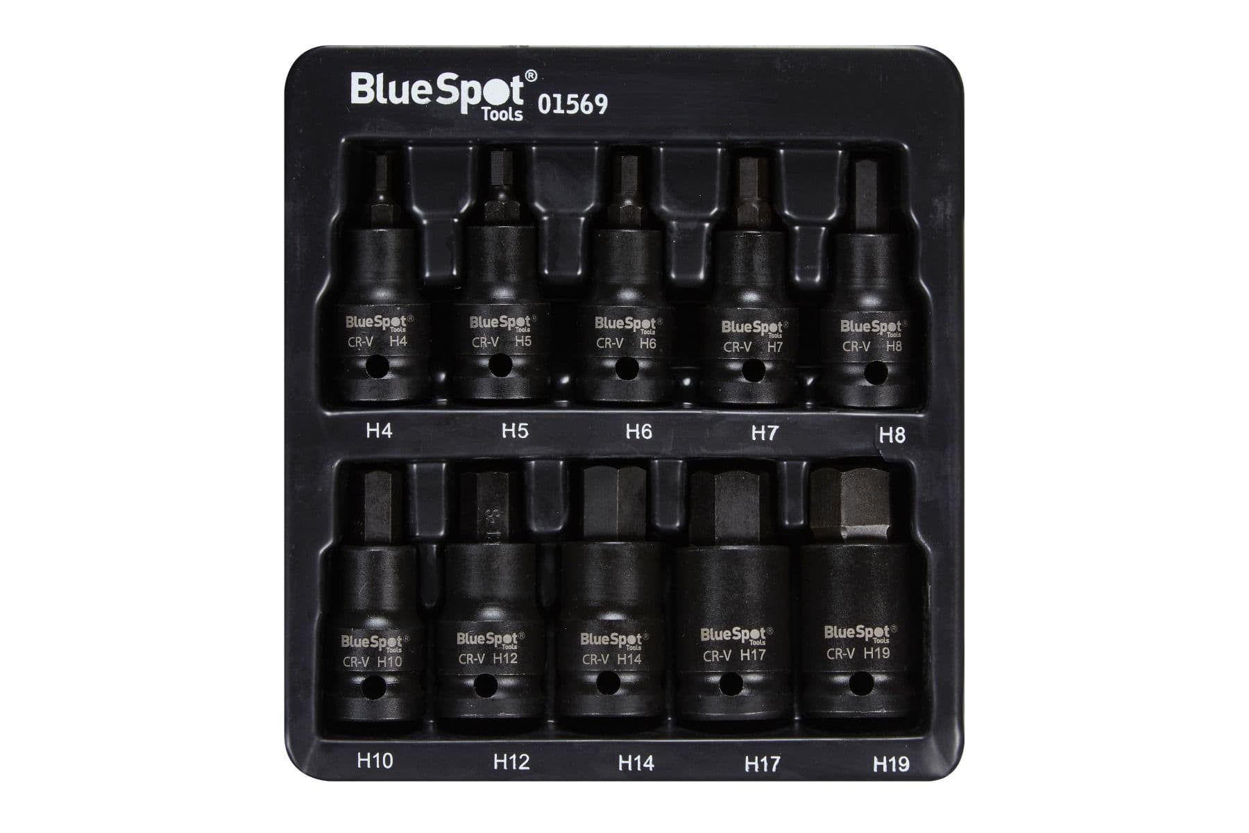 Blue Spot 01569 Impact Hex Bit Sockets H4-H19 10 Piece 1/2D