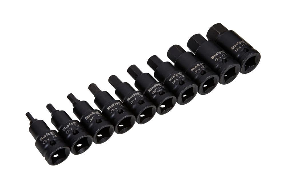 Blue Spot 01569 Impact Hex Bit Sockets H4-H19 10 Piece 1/2D