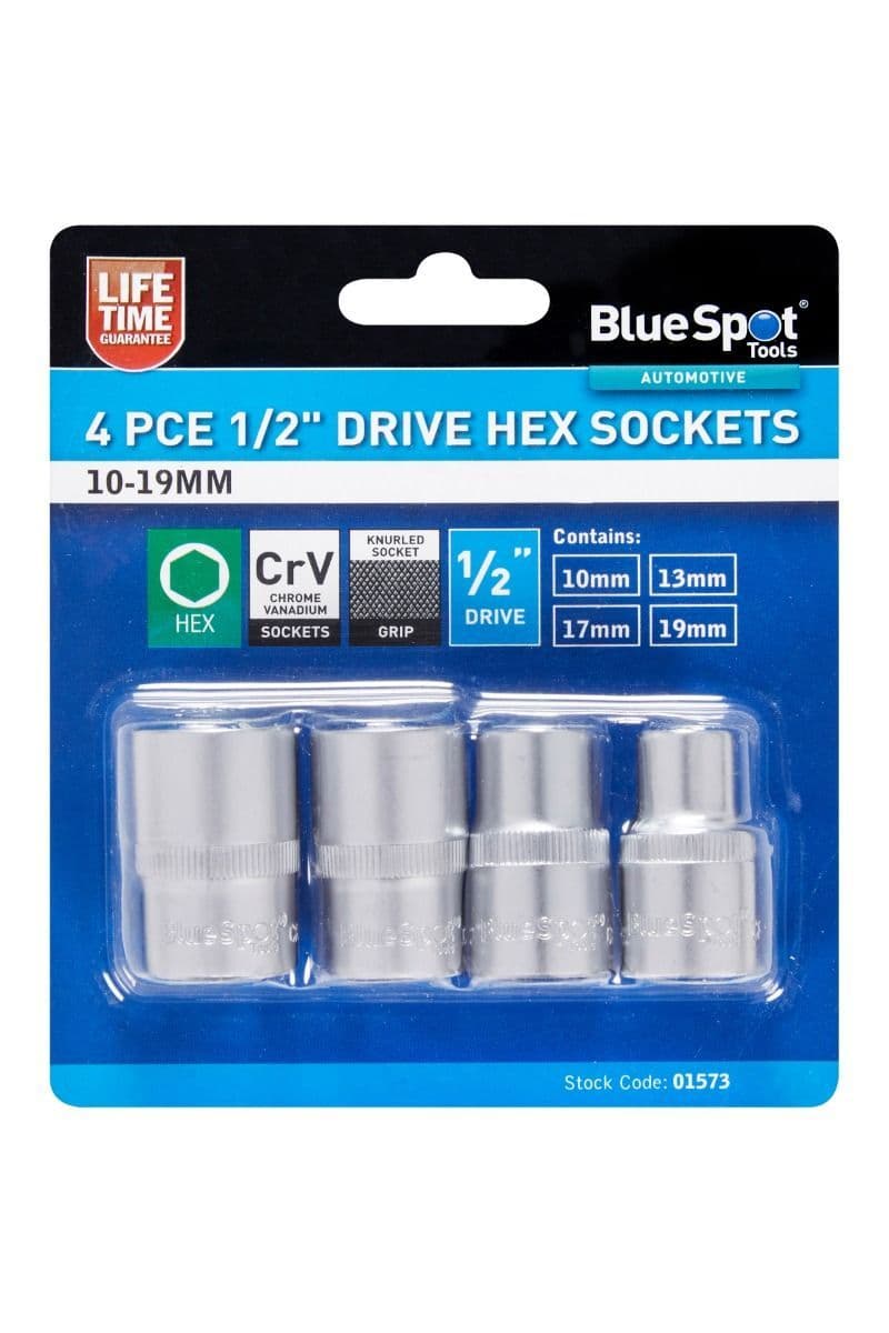 Blue Spot 01573 Drive Sockets 10-19mm 4 Piece 1/2D