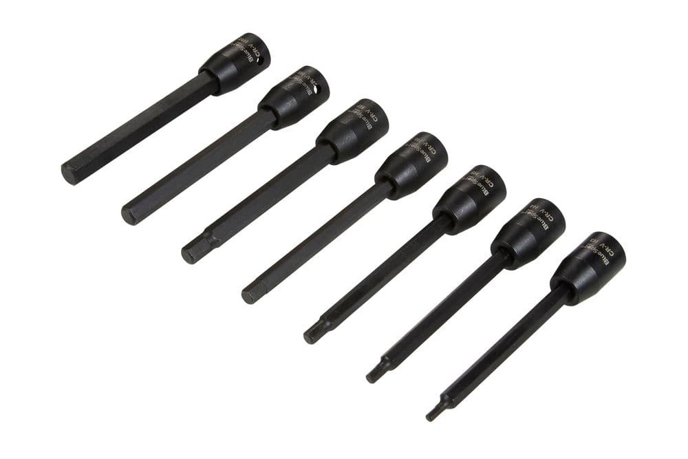 Blue Spot 01591 Extra Long Impact Hex Bit Sockets H3-H10 3/8D 7 Piece
