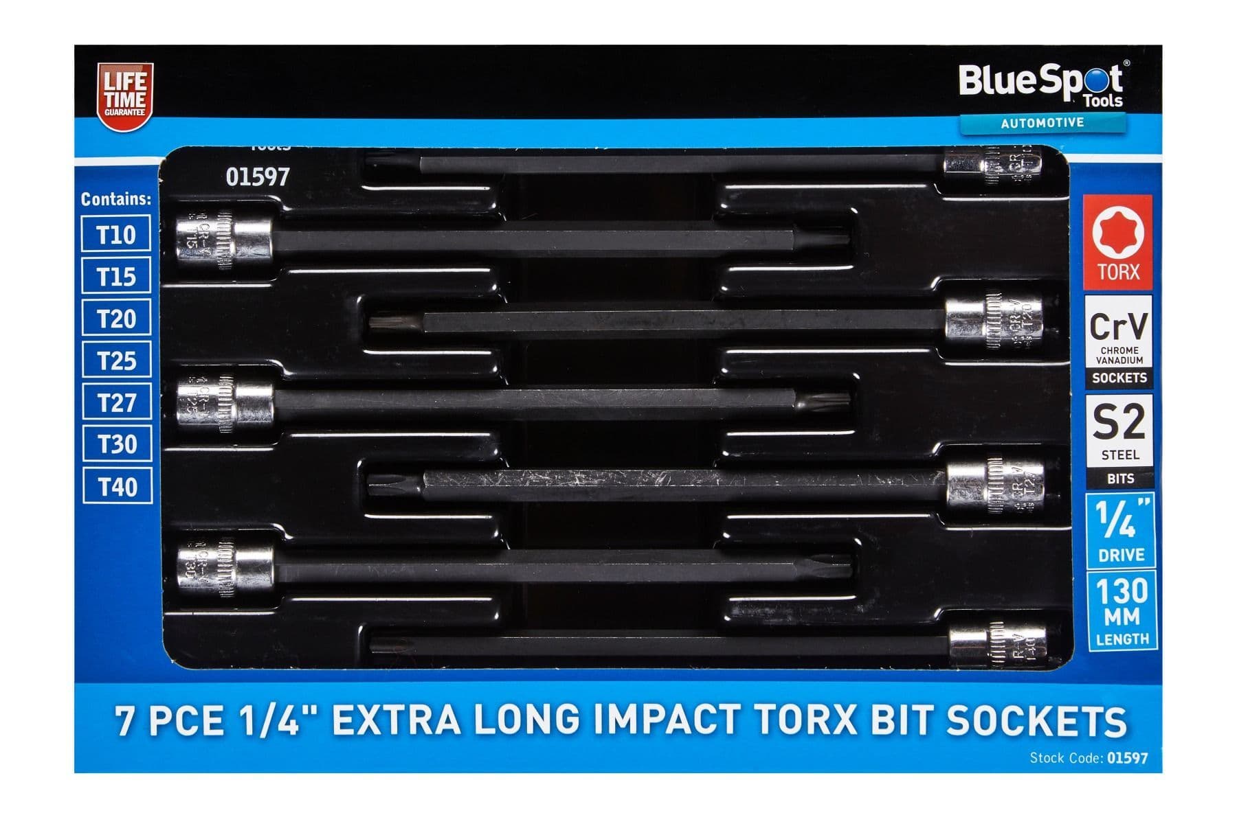Blue Spot 01597 Extra Long Impact Torx Bit Sockets 7 Piece 1/4D