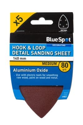 Blue Spot 19864 Detail Sanding Sheets 140mm 80 Grit 5 Piece