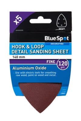 Blue Spot 19865 Detail Sanding Sheets 140mm 120 Grit 5 Piece