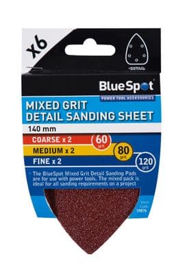 Blue Spot 19876 140mm Mixed Grit Detail Sanding Sheets 6 Pack