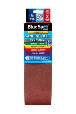 Blue Spot 19896 Mixed 75 x 533mm Sanding Belt 5 Piece