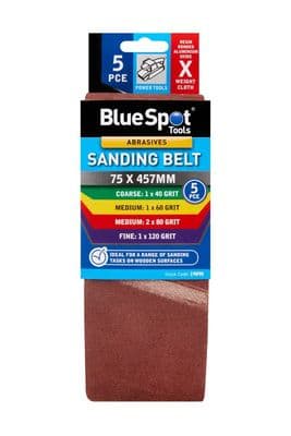 Blue Spot 19898 Mixed 75 x 457mm Sanding Belt 5 Piece