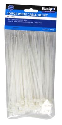 Blue Spot 40050 100 Piece White Cable Ties  3.6mm X 150mm