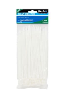 Blue Spot 40053 100 Piece White Cable Ties 4.8mm x 200mm