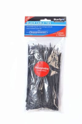 Blue Spot 40055 100 Piece Black Cable Ties 3.6mm x 150mm