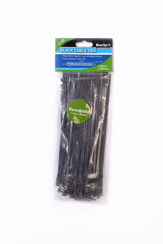 Blue Spot 40057 100 Piece Black Cable Ties 4.8mm x 200mm