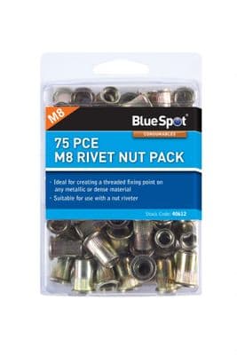 Blue Spot 40612 75 Piece M8 Rivet Nut Pack