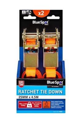 Blue Spot 45407 Ratchet Tie Down (25mm x 4.5Mtr) Pack Of 2