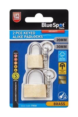 Blue Spot 77018 2 Piece Brass Padlock Set 20mm & 30mm