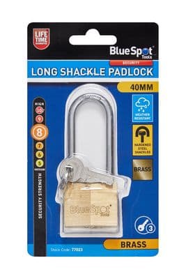 Blue Spot 77023 40mm Double Locking Long Shackle Brass Padlock