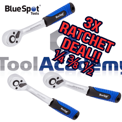 Blue Spot Flip Reverse Quick Release Sturdy Ratchets 1/4 3/8 1/2 3 Piece Set