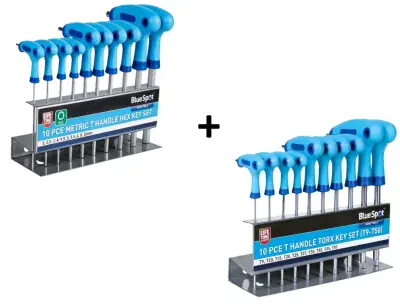 Blue Spot Tools 20 Piece T-Handle HEX & TORX Wrench T9-T50 & 2mm-10mm Tool Set