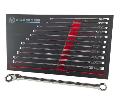 Britool Hallmark RRXLFSET12 12 Piece Extra-Long Flexi Ring Ratchet Spanner Set