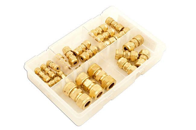 Connect 31880 25 Piece Assorted Imperial Brass Tube Couplings Box