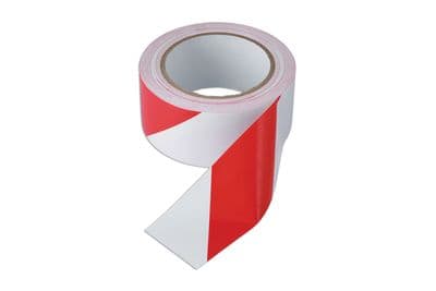 Connect 35367 Red & White Barrier Tape 50mm x 33m Adhesive Pack 1
