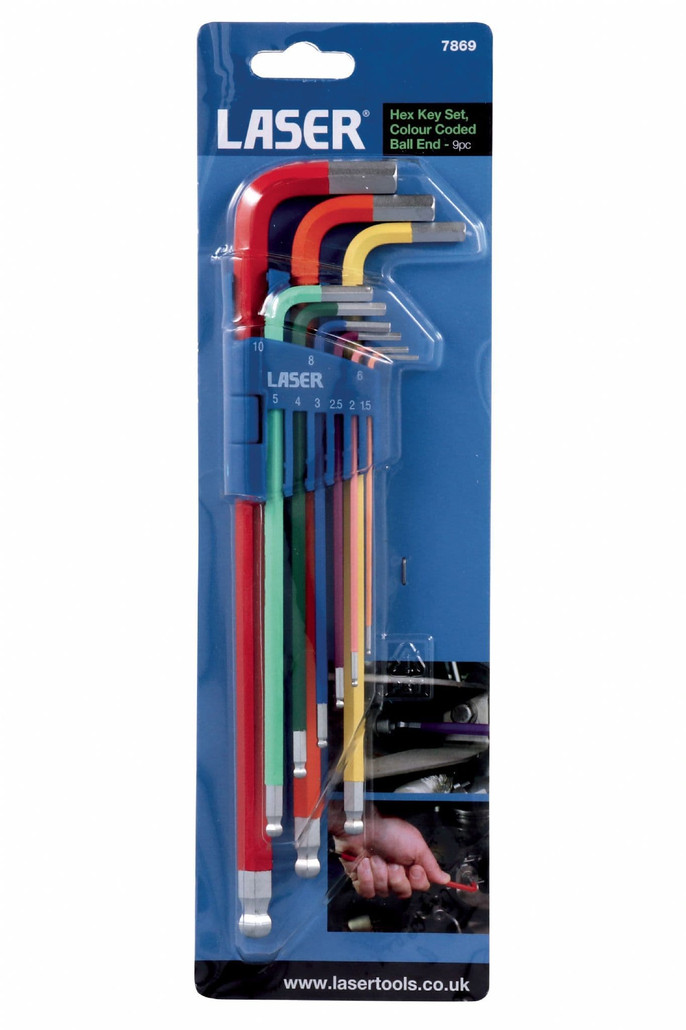 Laser 7869 9 Piece Colour Coded Ball End Hex Key Set