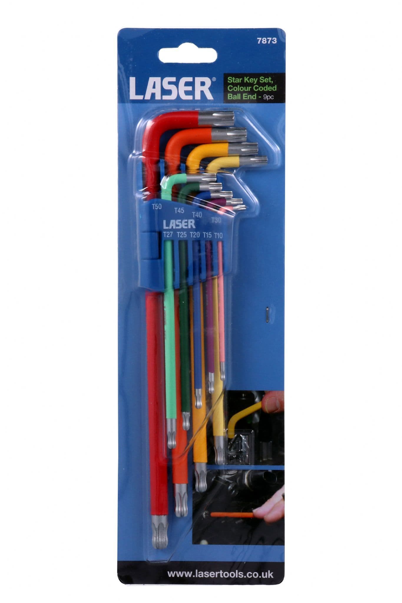 Laser 7873 9 Piece Colour Coded Ball End Star Key Set