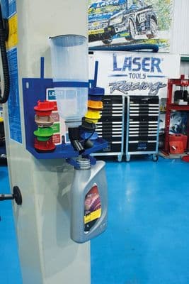 Laser Tools 9120 Oil Funnel Kit & Drain Storage Station Clean Tidy Storage 9 Colour Coded Caps