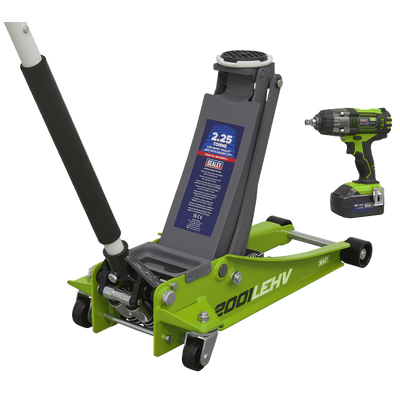 Sealey 2001LEHVCOMBO 2.2 Tonne Trolley Jack & 18V Cordless Impact Wrench - Green