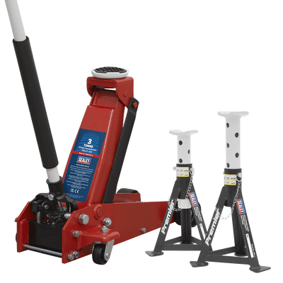 Sealey 3000CXDCOMBO1 Trolley Jack 3t & Axle Stands (Pair) 3t per Stand Combo