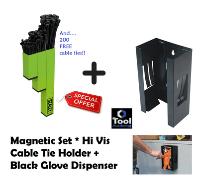 Sealey 7722/APCTHHV Magnetic Cable Tie Holder Hi-Vis With 200 Cable Ties + Magnetic Glove Holder
