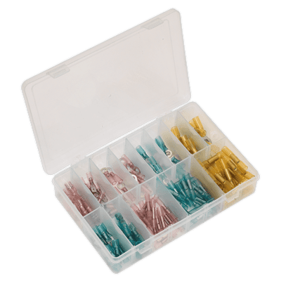 Sealey AB037HT Adhesive Lined Heat Shrink Terminal Assortment 142pc Blue, Red & Yellow