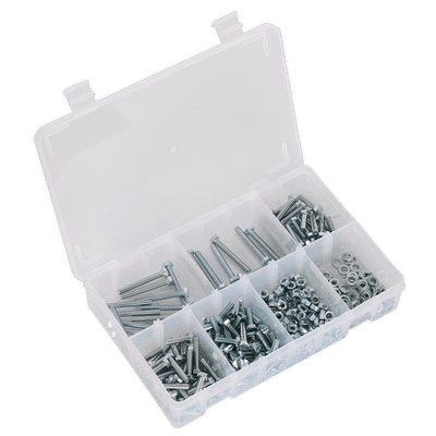 Sealey AB049SNW Setscrew, Nut & Washer Assortment 444pc High Tensile M5 Metric