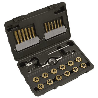 Sealey AK3026IMP Premier Hexagonal Tap & Die Set 26pc Hexagonal  SAE/Imperial Titanium Coated