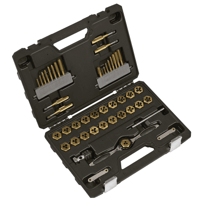 Sealey AK3046 Premier Metric & SAE/Imperial Titanium Coated Hexagonal Tap & Die Set 46pc