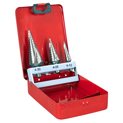 Sealey AK4743 HSS M2 Step Drill Bit Set 3pc Spiral Flute