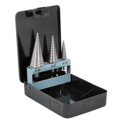 Sealey AK4746 HSS 4341 Step Drill Bit Set 3pc Double Flute