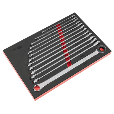 Sealey AK63190 Premier Extra-Long Double Ring Ratchet/Fixed Spanner Set 13pc