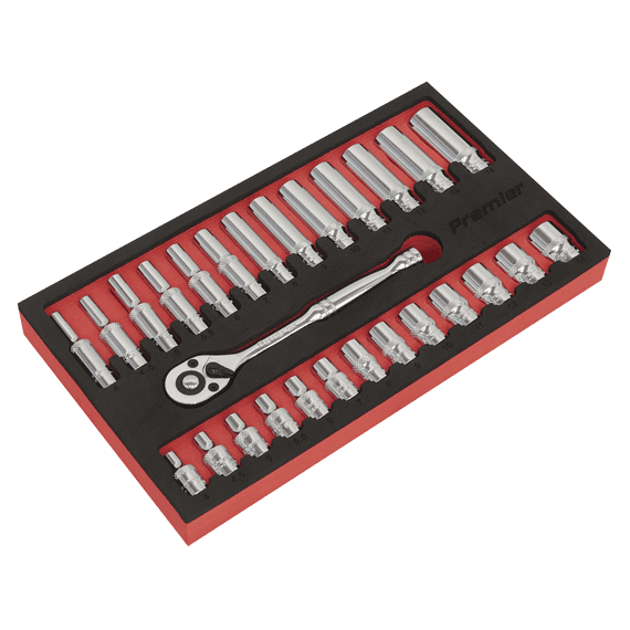 Sealey AK66721 Ratchet Wrench & Socket Set 27pc 1/4