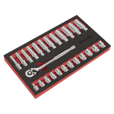 Sealey AK66722 Ratchet Wrench & Socket Set 25pc 3/8