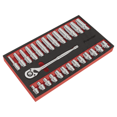 Sealey AK66723 Ratchet Wrench & Socket Set 27pc 1/2